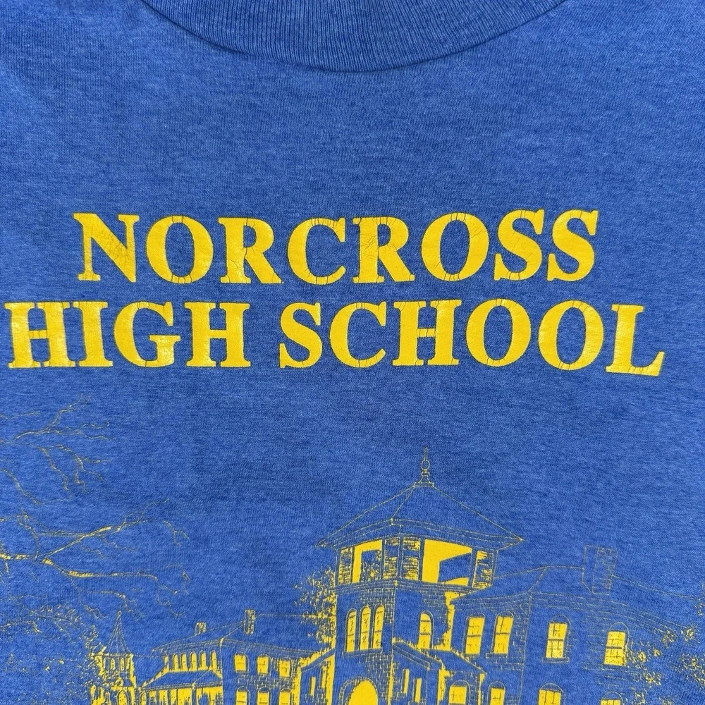 Vintage Single Stitch 90s Made In‎ USA Norcross Tigers Blue Men's XL Tee Shirt